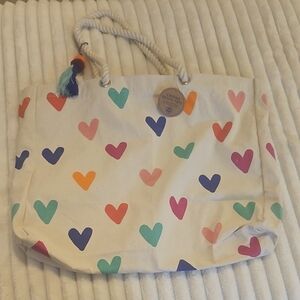 NWT Large Colorful Heart Canvas Tote Bag